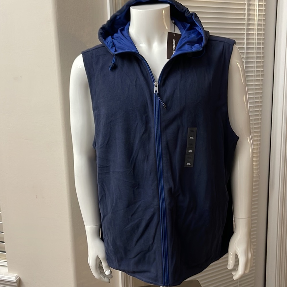 Michael Kors Front Zip Drawstring Hood Sleeveless Hoodie Vest - XXL